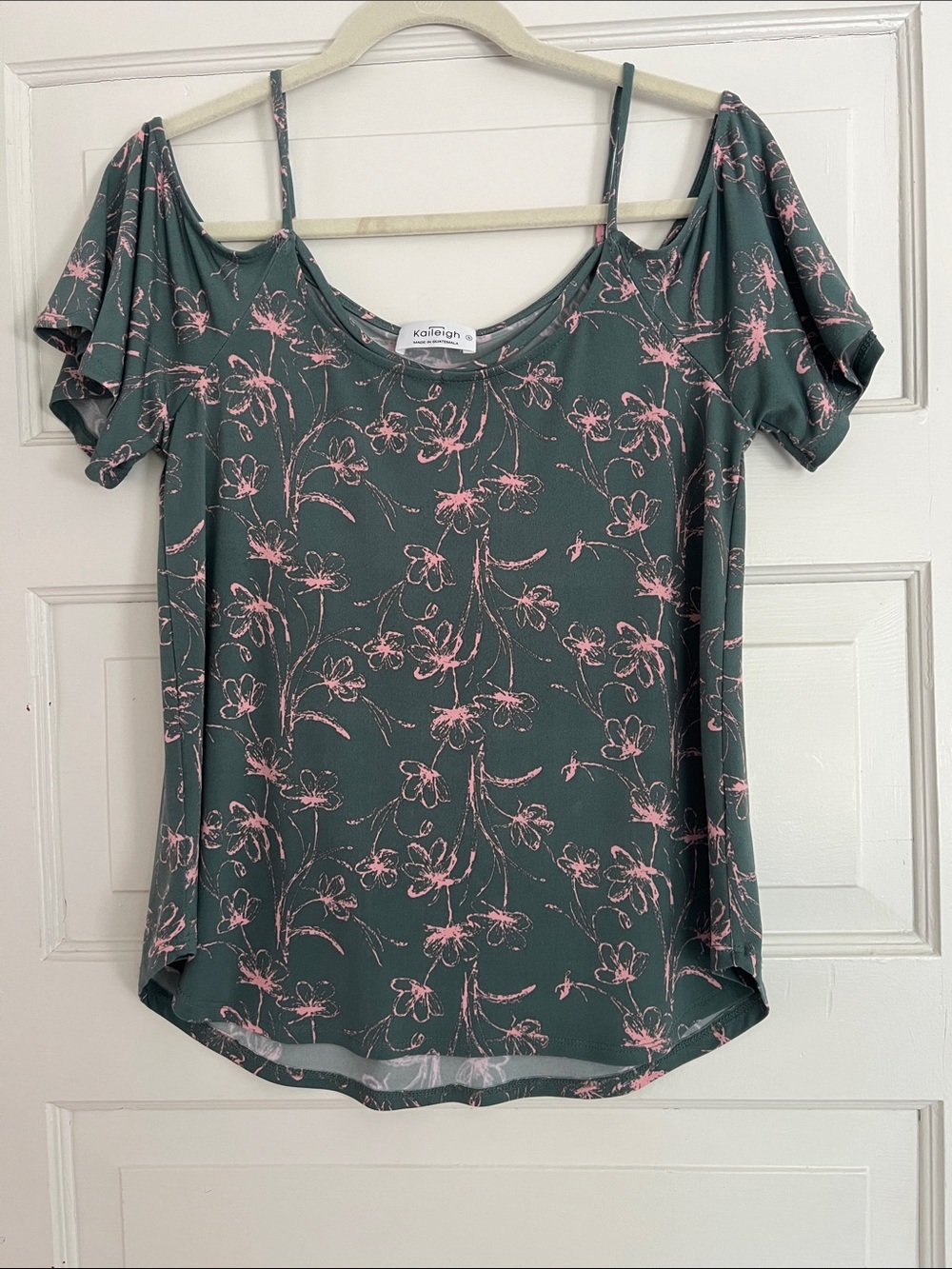 Kensie Teal Cold-Shoulder Floral Camisole with Pink Print